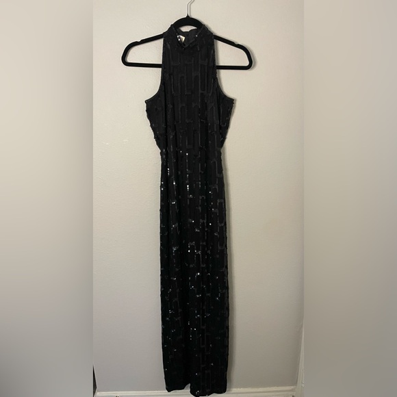 Scala 100% silk Black beaded sequins formal gown size XS